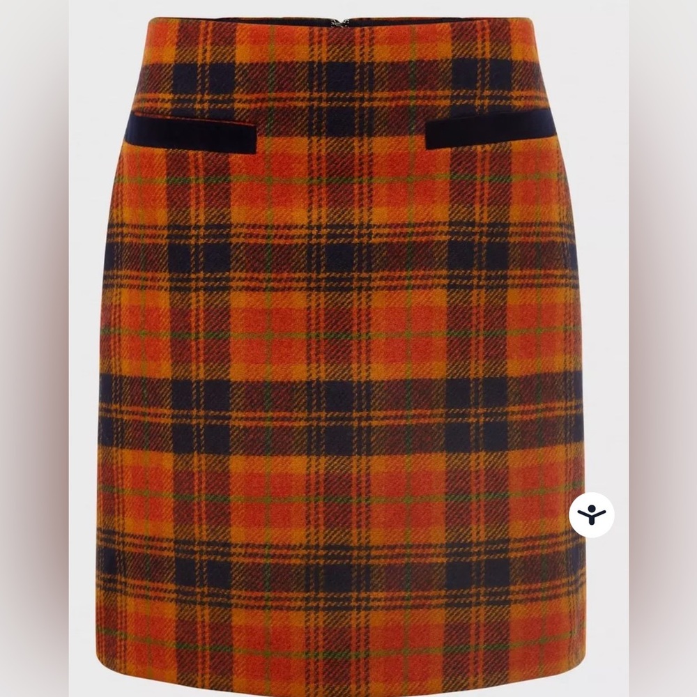 HOBBS London
Ruthie Wool Skirt  Plaid Orange and Black